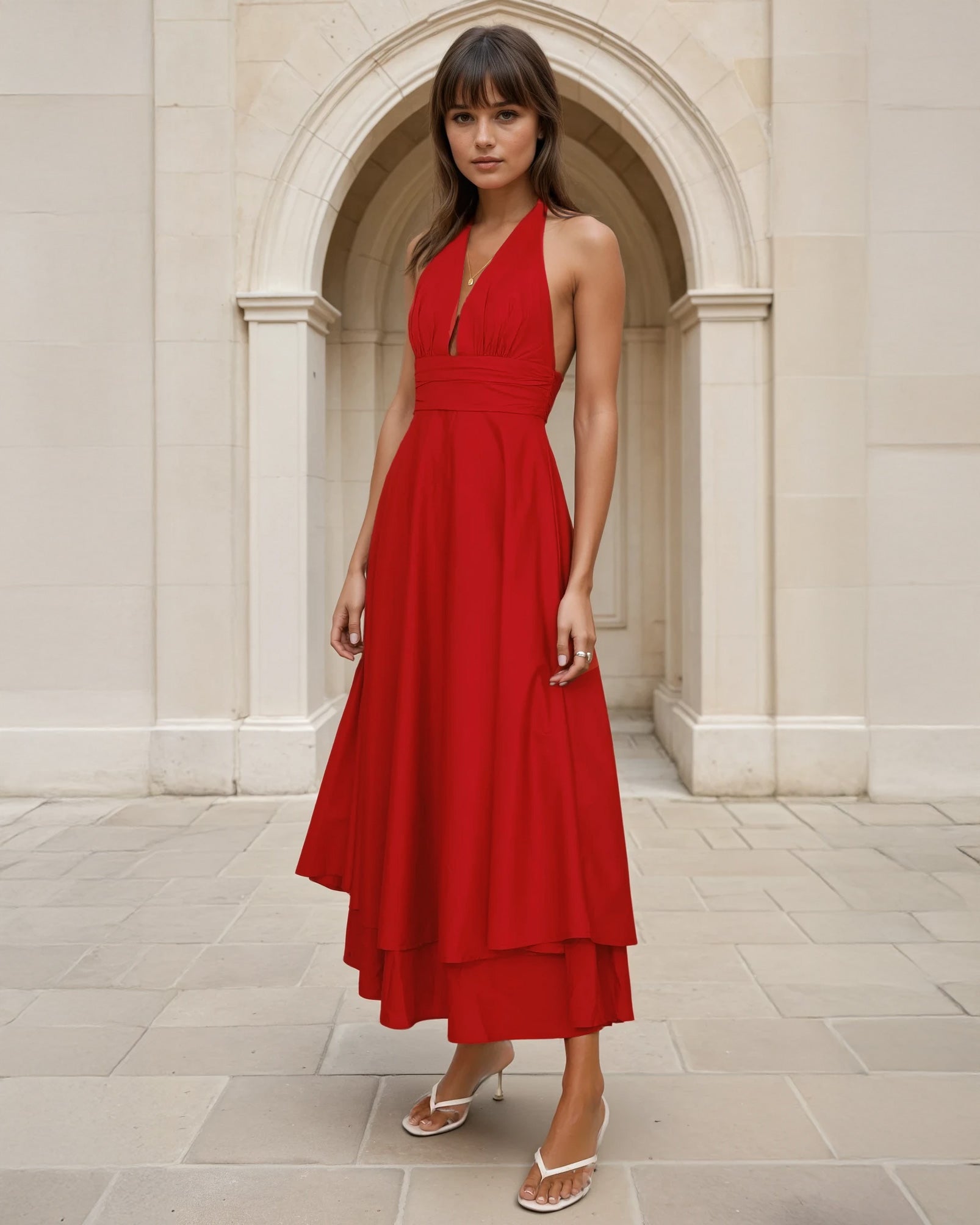Maribel Halterneck Maxi Dress Red Front