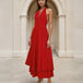 Maribel Halterneck Maxi Dress Red Front