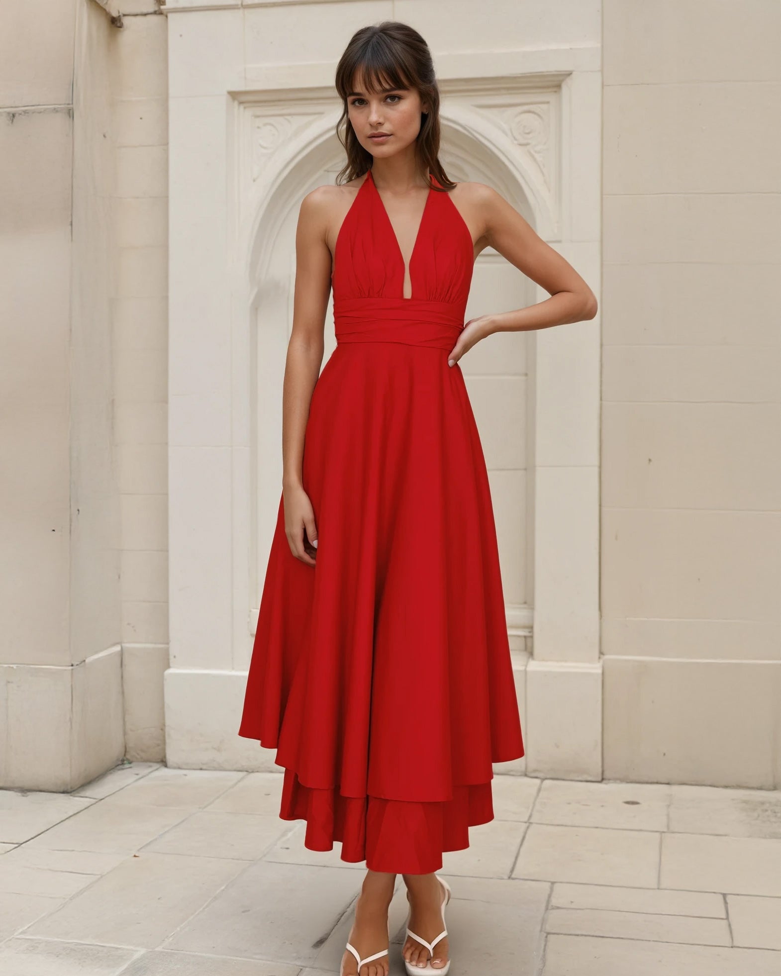 Maribel Halterneck Maxi Dress Red Front