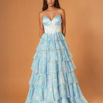 Mariella Layered Corset Gown Pale Blue Print Front