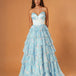 Mariella Layered Corset Gown Pale Blue Print Front