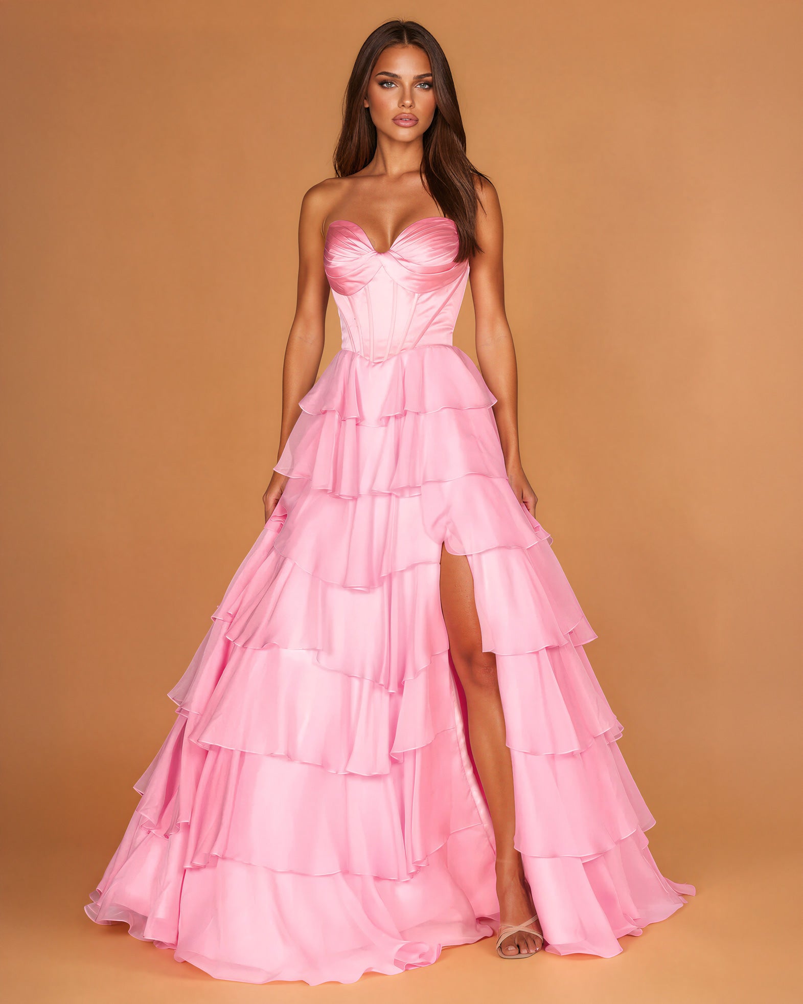 Mariella Layered Corset Gown Pink Front