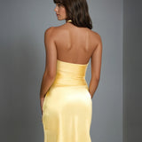 Marigold Satin Mini Dress Yellow Back