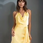 Marigold Satin Mini Dress Yellow Front