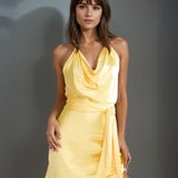 Marigold Satin Mini Dress Yellow Front