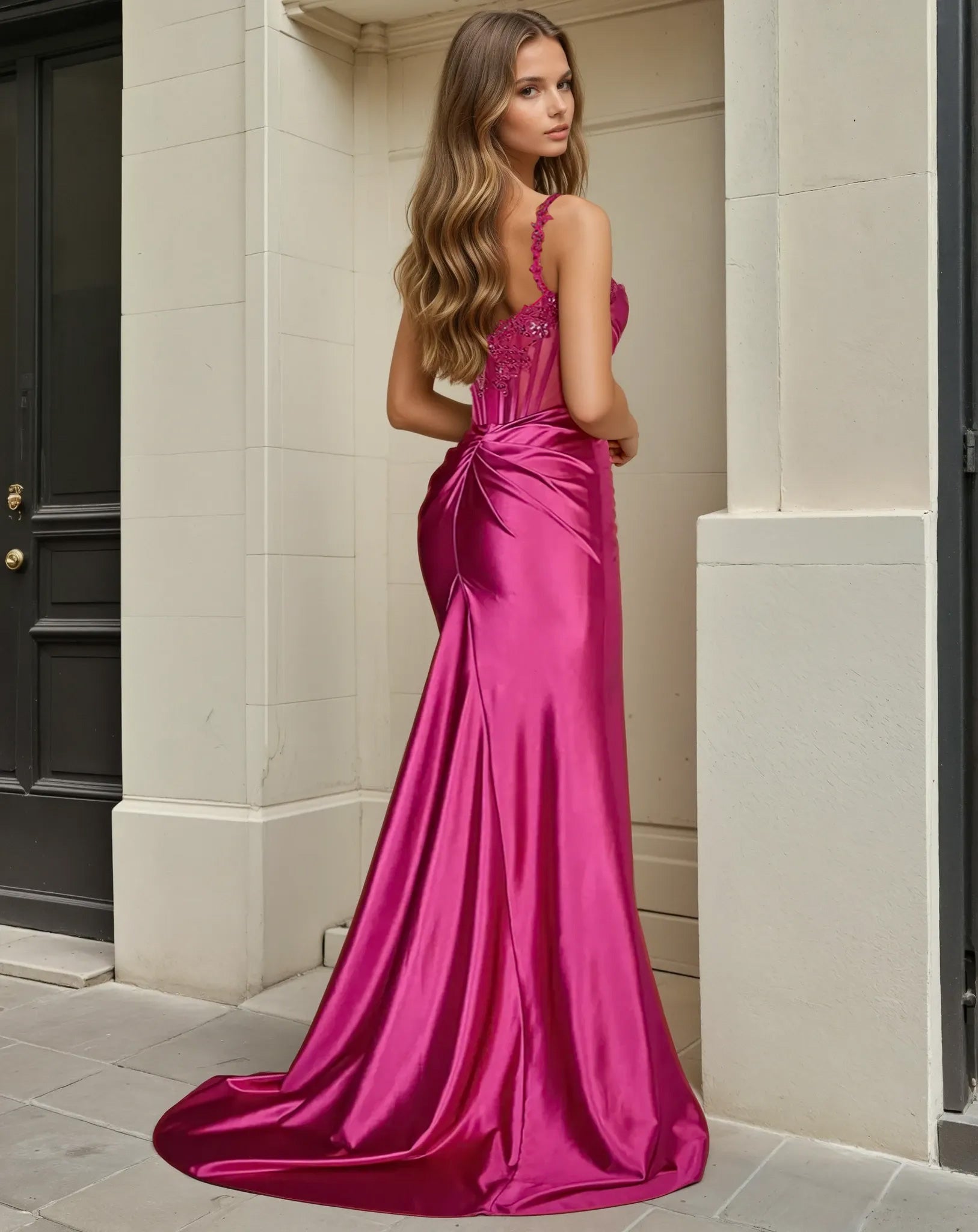 marleen satin fitted dress pink corset
