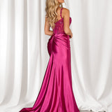 Marleen Corset Satin Gown - Hot Pink