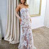 Matilda Strapless Lace Gown - White/Nude