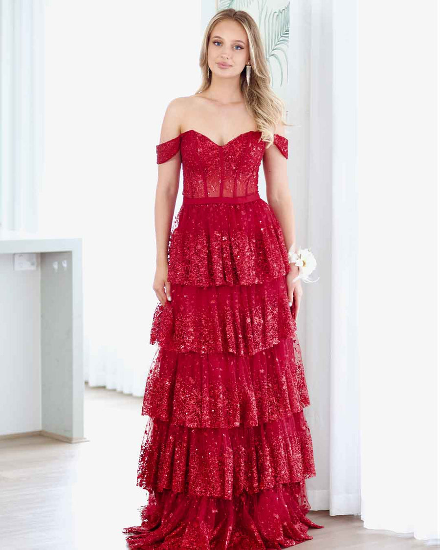 Honey Burgundy Glitter Gown