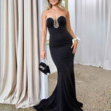 Meghan Strapless Diamonte Gown - Black