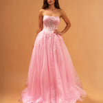 Melina Tulle Corset Gown Pale Pink Front
