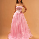 Melina Tulle Corset Gown Pale Pink Front