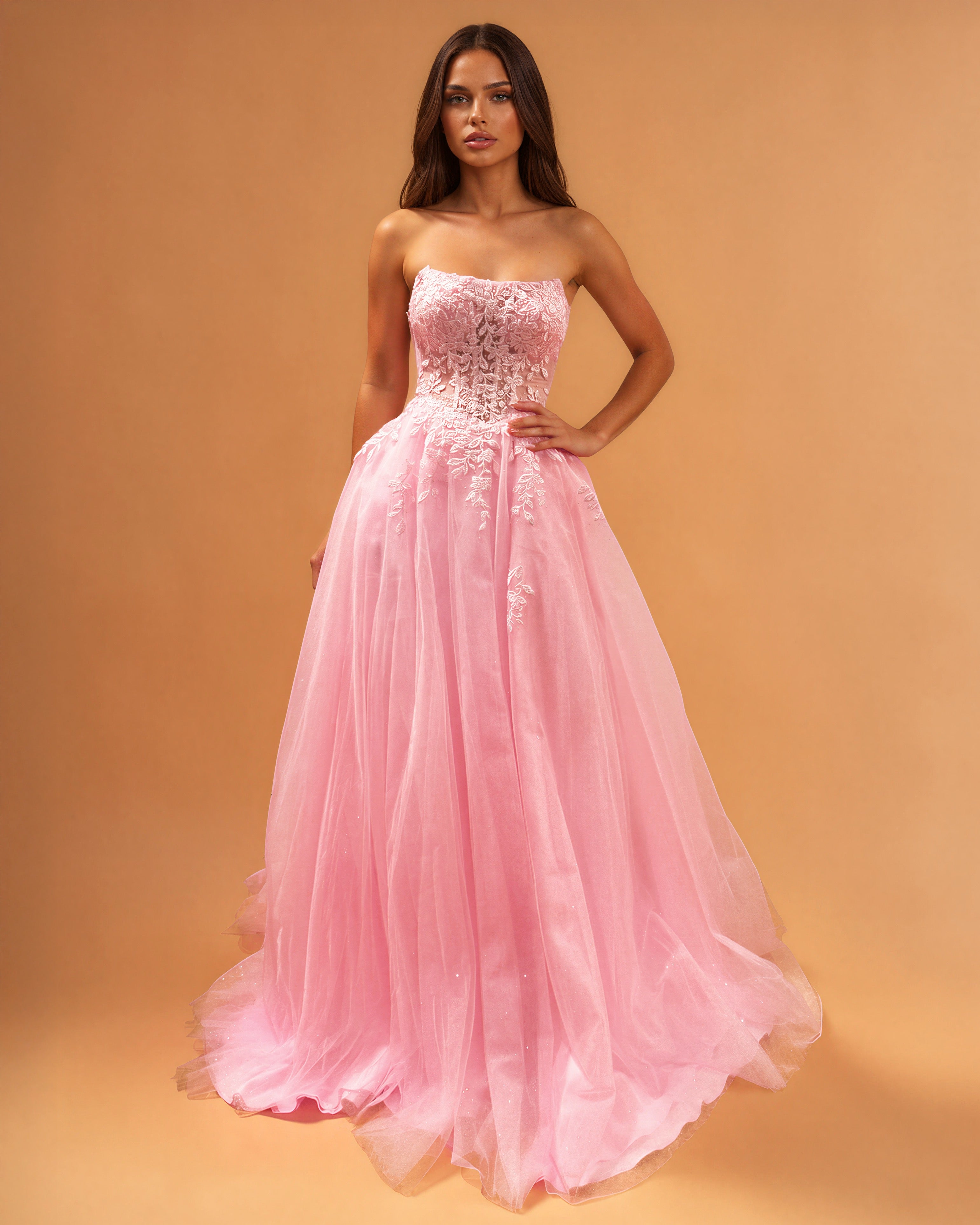 Melina Tulle Corset Gown Pale Pink Front