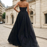 Milla Strapless Beaded Gown - Black