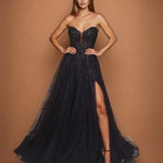 Milla Strapless Beaded Gown Black Front