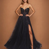 Milla Strapless Beaded Gown Black Front