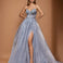 Milla Strapless Beaded Gown Smoky Blue Front