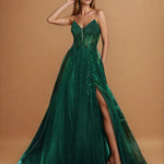 Milla Strapless Beaded Gown Emerald Front