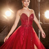 Milla Strapless Beaded Gown - Red