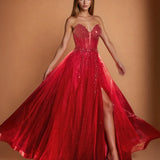 Milla Strapless Beaded Gown Red Front