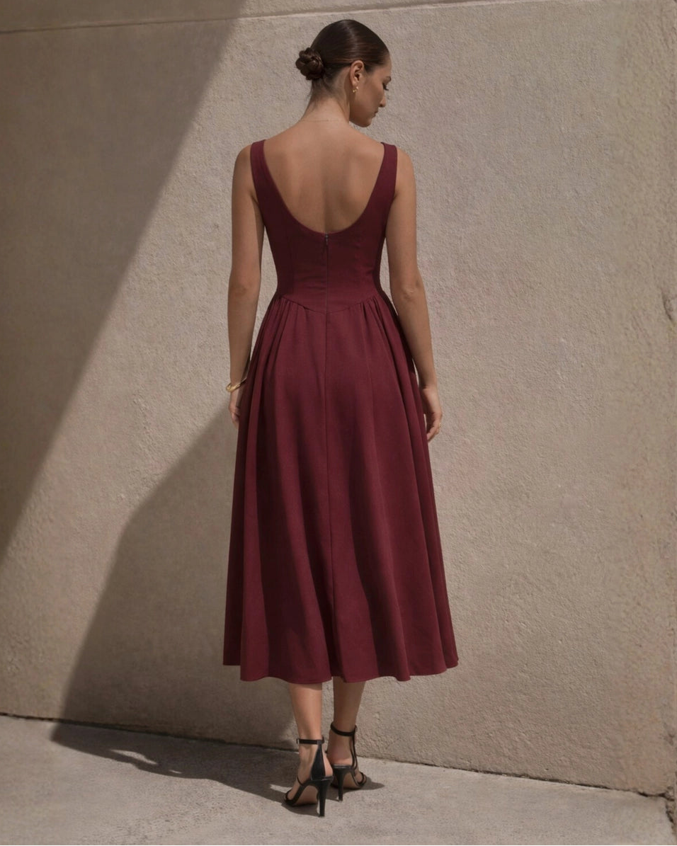 Natasha Midi Dress Wine back