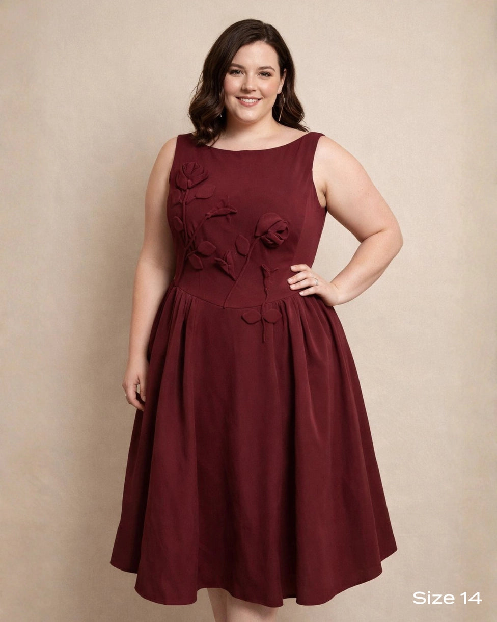 Natasha Midi Dress Wine FRONT