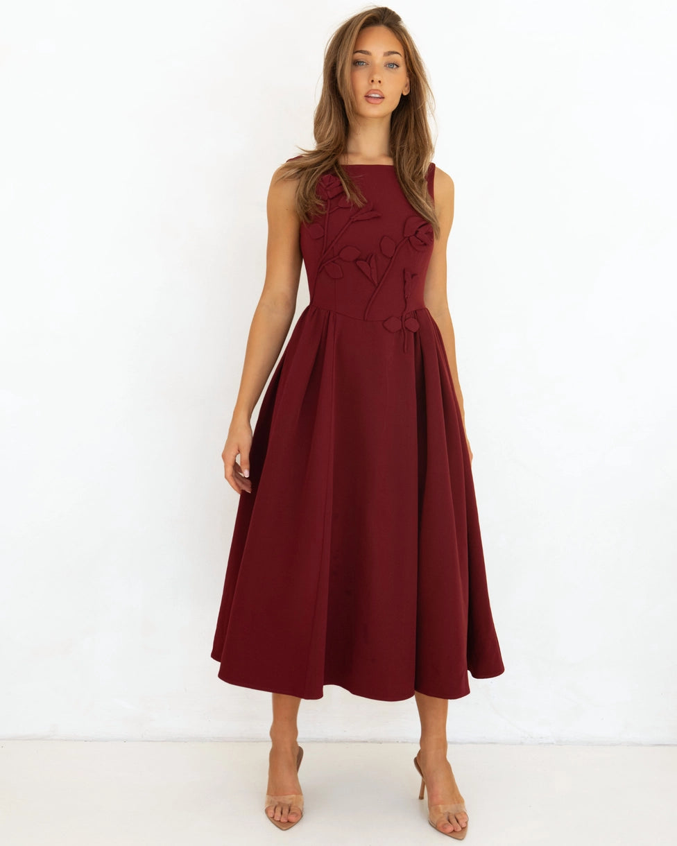 Natasha Midi Dress Wine FRONT