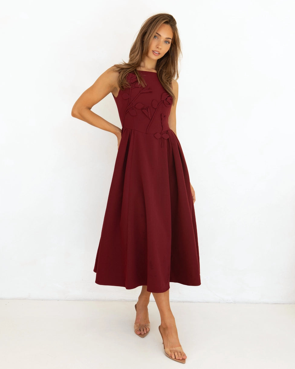 Natasha Midi Dress Wine FRONT