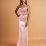 Niki Corset Satin Gown - Pink