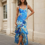 Noa Maxi Dress Blue Print Front