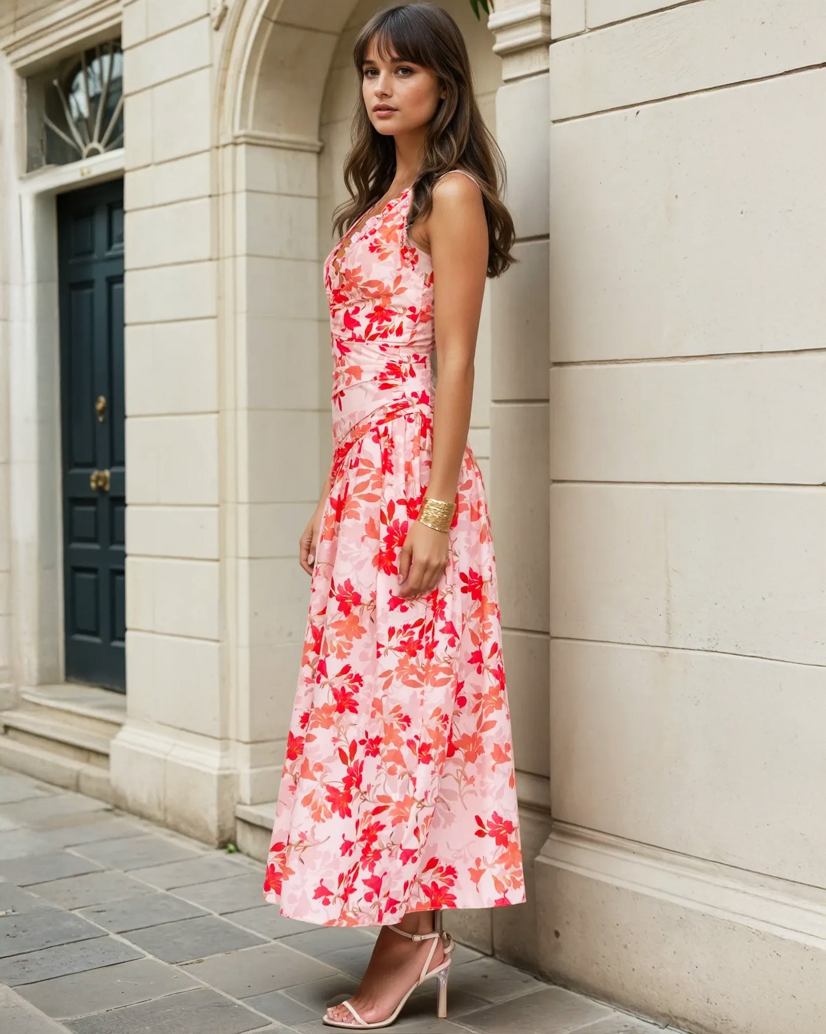 Nova Maxi Dress Red Print Side