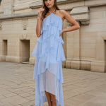 Ophelia Ruffle Maxi Dress Blue Front