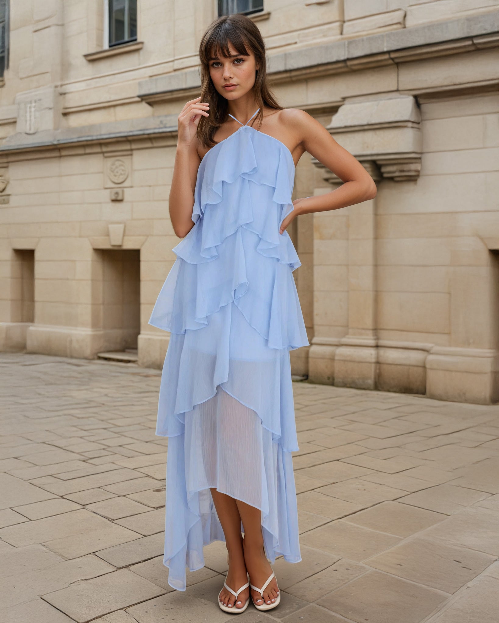 Ophelia Ruffle Maxi Dress Blue Front