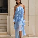 Ophelia Ruffle Maxi Dress Blue Front