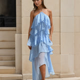 Ophelia Ruffle Maxi Dress Blue Front