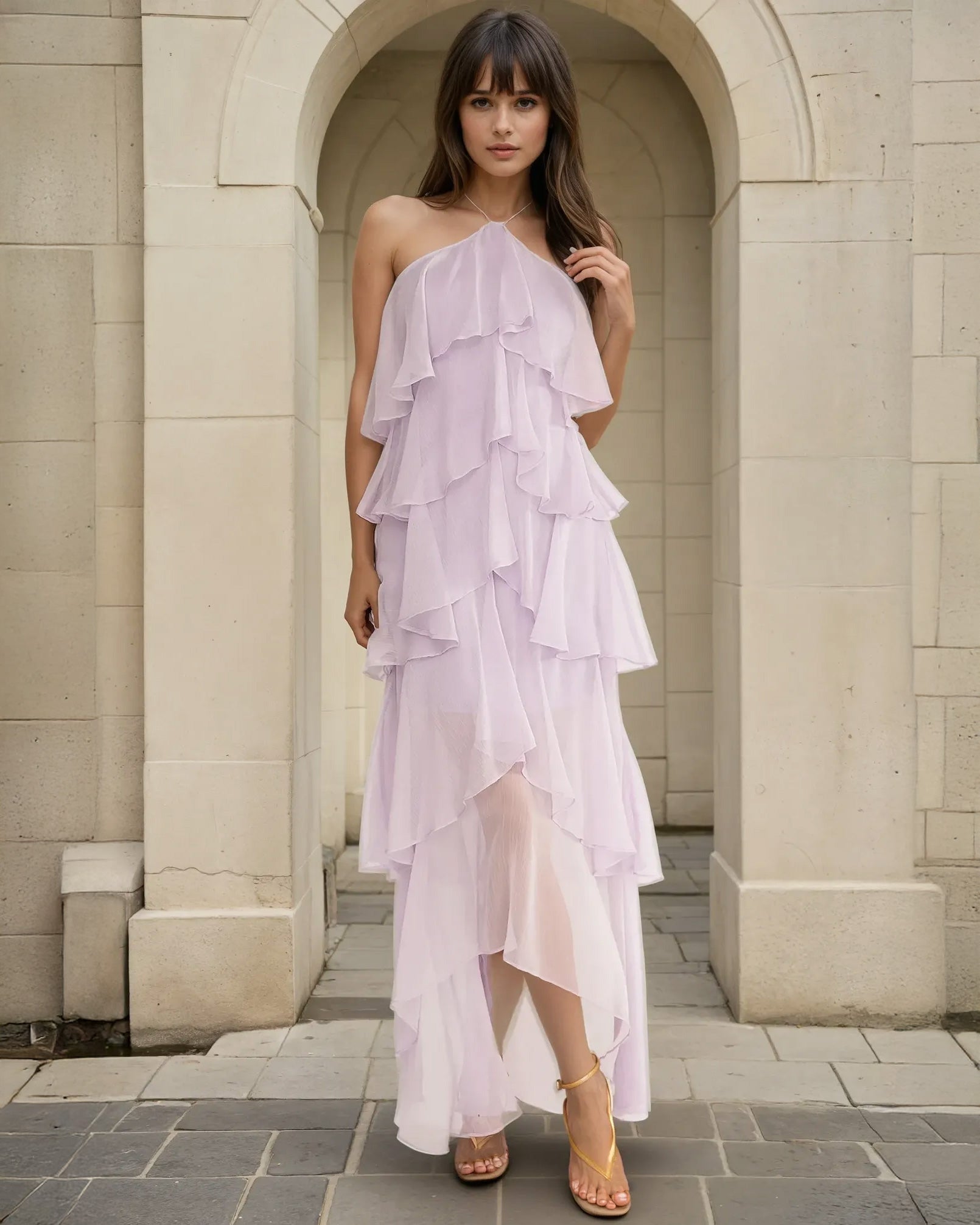Ophelia Ruffle Maxi Dress Lilac Front
