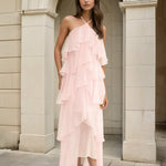 Ophelia Ruffle Maxi Dress Pink Front