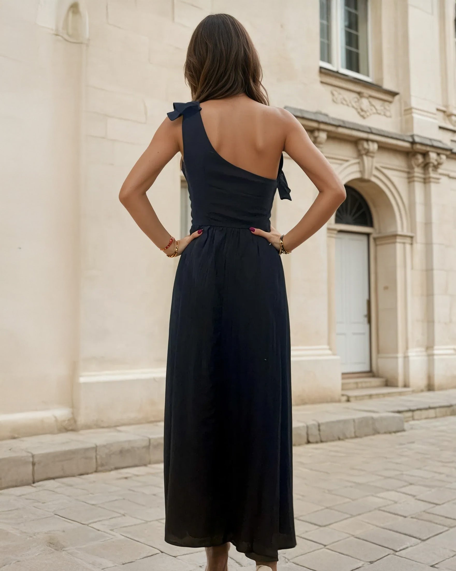 Pandora One Shoulder Ruffle Maxi Dress - Black