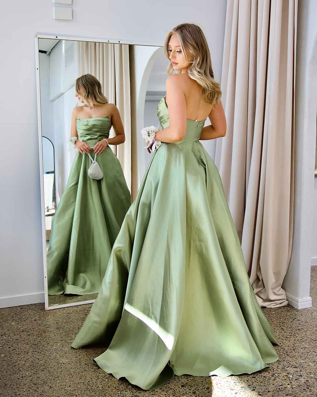 Paola Strapless Gown - Pistachio