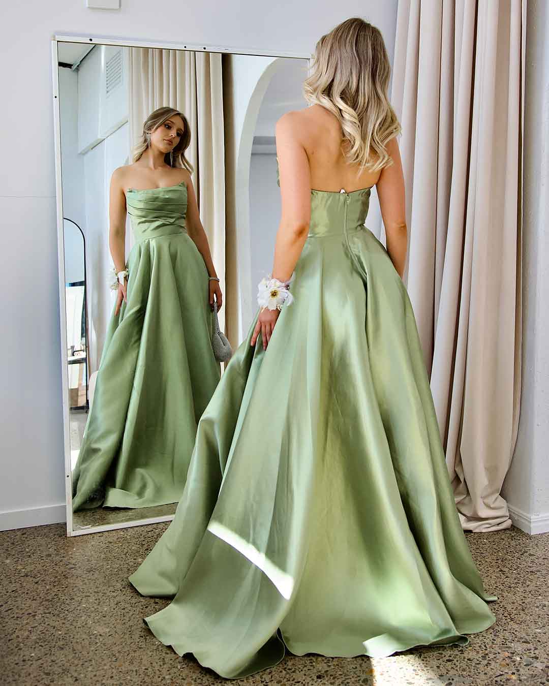 Paola Strapless Gown - Pistachio