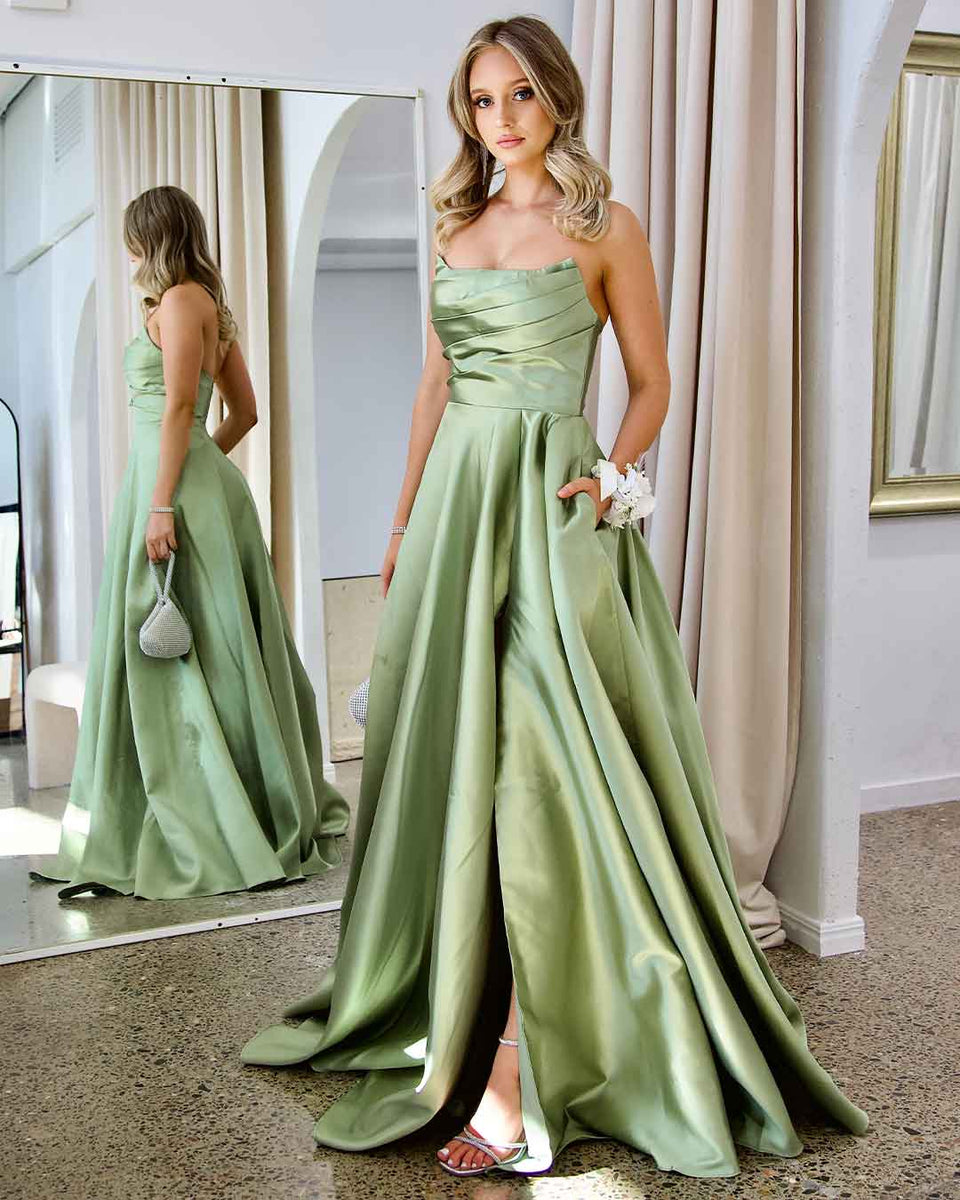 Paola Strapless Gown - Pistachio