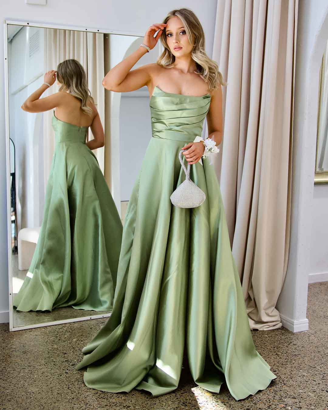 Paola Strapless Gown - Pistachio