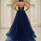 Patrice Corset Formal Ball Tulle Gown Navy