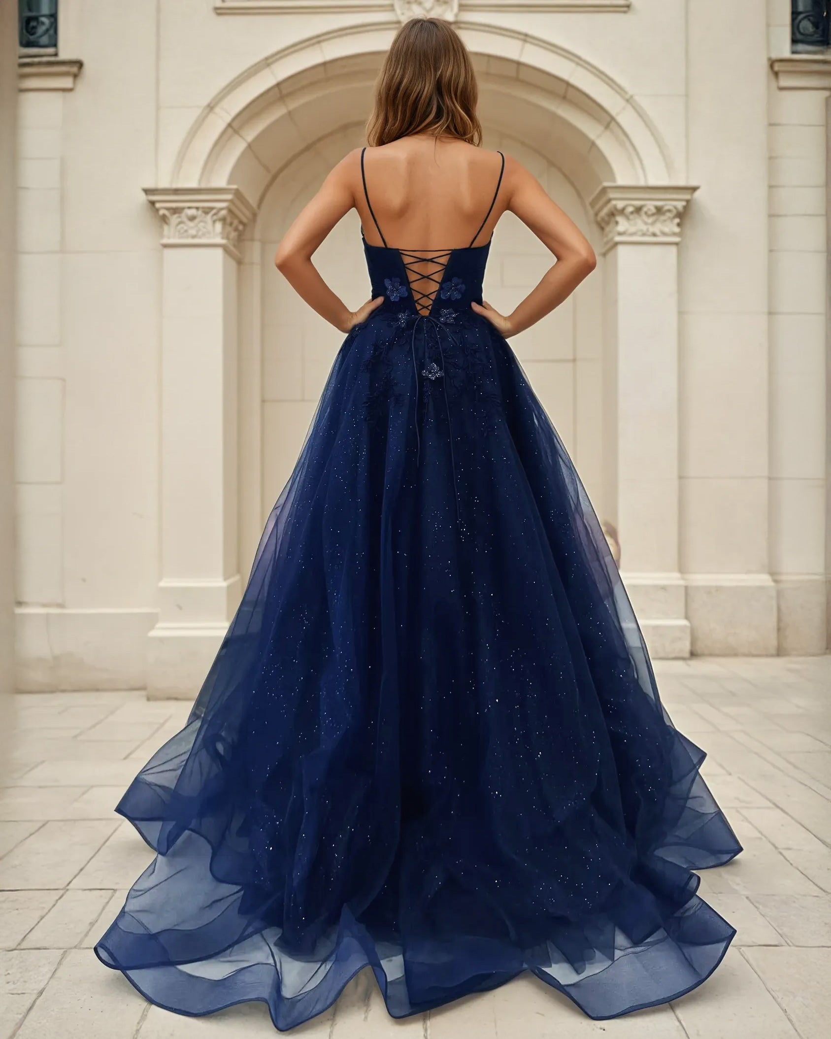 Patrice Corset Formal Ball Tulle Gown Navy