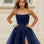 Patrice Corset Formal Ball Tulle Gown Navy