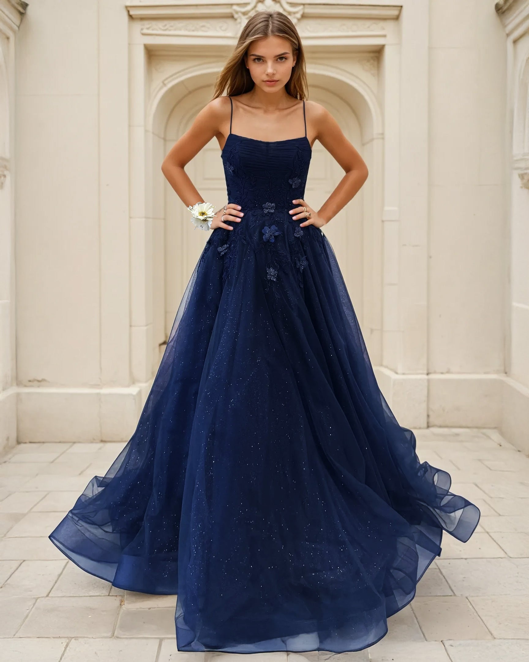 Patrice Corset Formal Ball Tulle Gown Navy