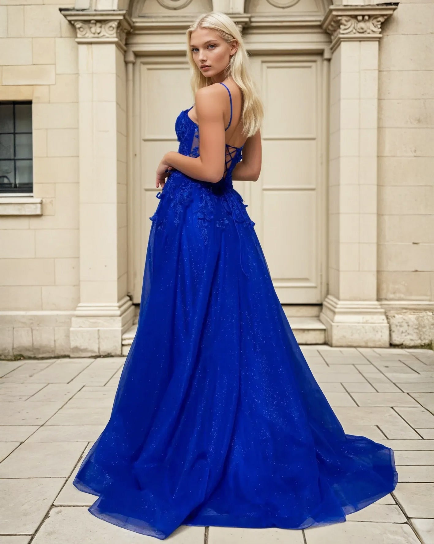 Paula Corset Tulle Ball Gown Cobalt Back