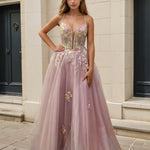 Persephone Floral Tulle Formal Gown - Mauve Front