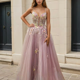 Persephone Floral Tulle Formal Gown - Mauve Front