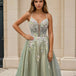 Persephone Floral Tulle Formal Gown - Sage Front